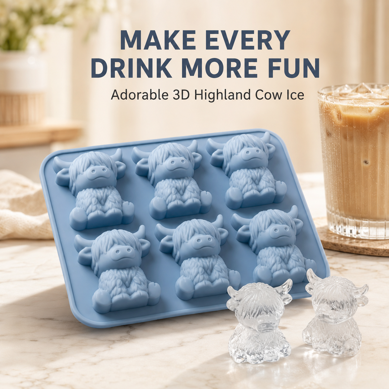 🐮 Mini Highland Cow Ice Cube Mold – Turn Every Drink Into a Cute Moment