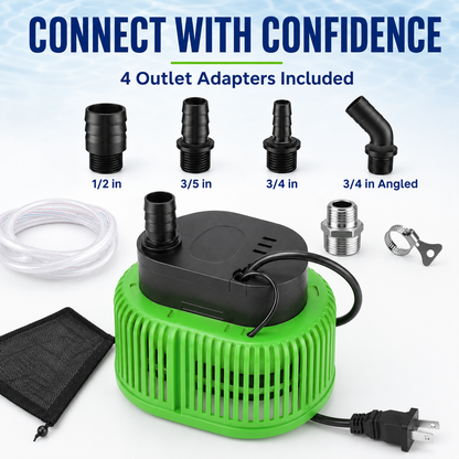 Above Ground Pool Cover Pump with 16FT Hose & 4 Universal Adapters