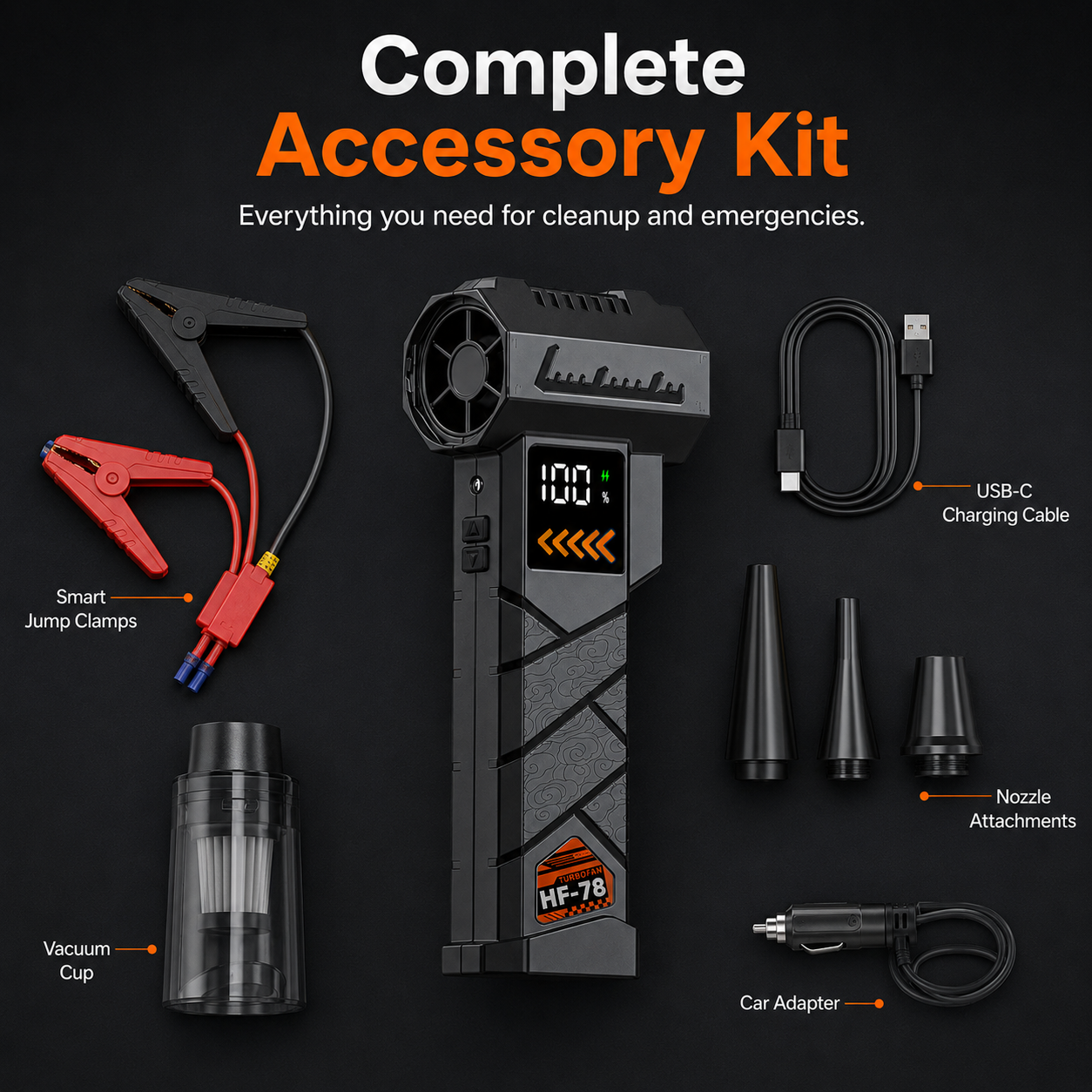 HF-78 Multifunctional Car Jump Starter with 13000RPM Air Duster Vacuum & Snow Blower