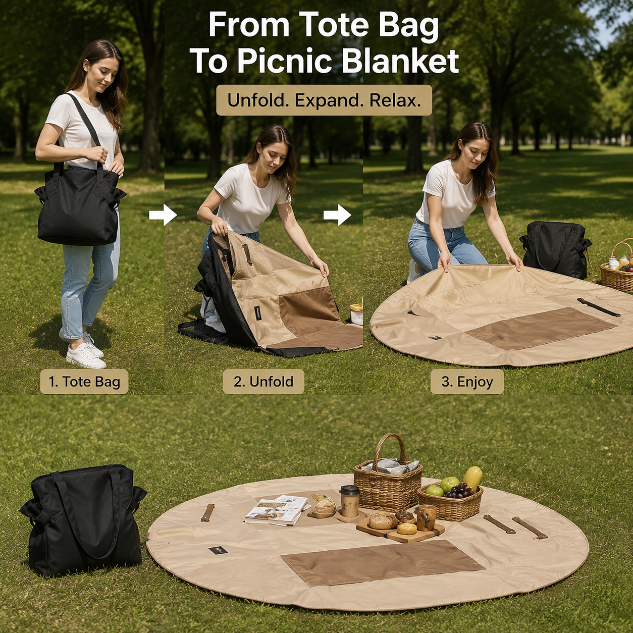 2-in-1 Convertible Tote Bag and Picnic Blanket