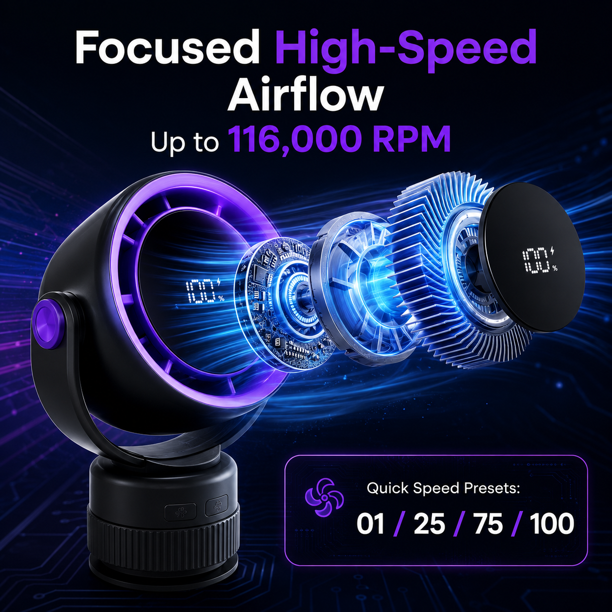 Vacuum Suction Portable Clip Cooling Fan for Car &amp; Bedroom