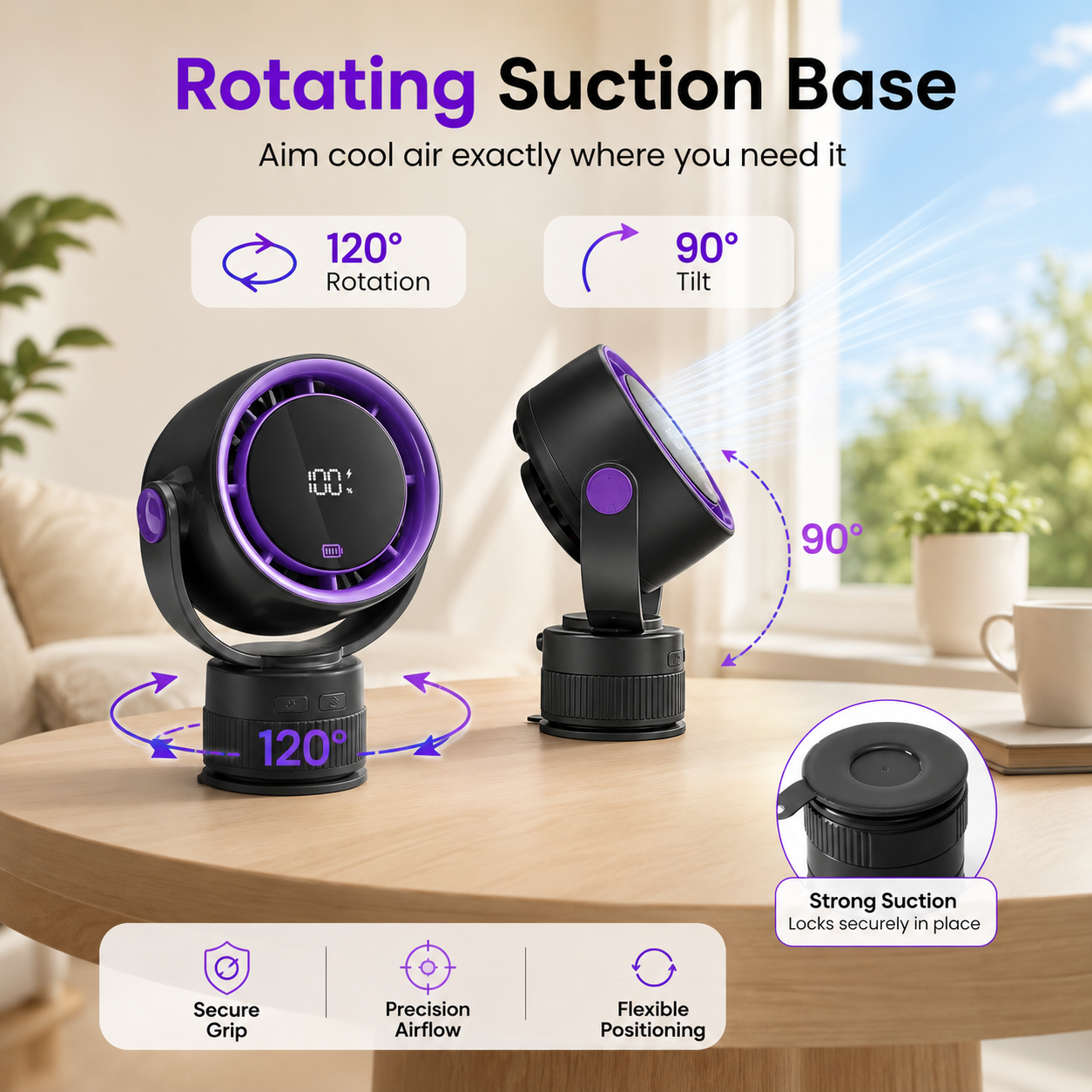 Vacuum Suction Portable Clip Cooling Fan for Car &amp; Bedroom