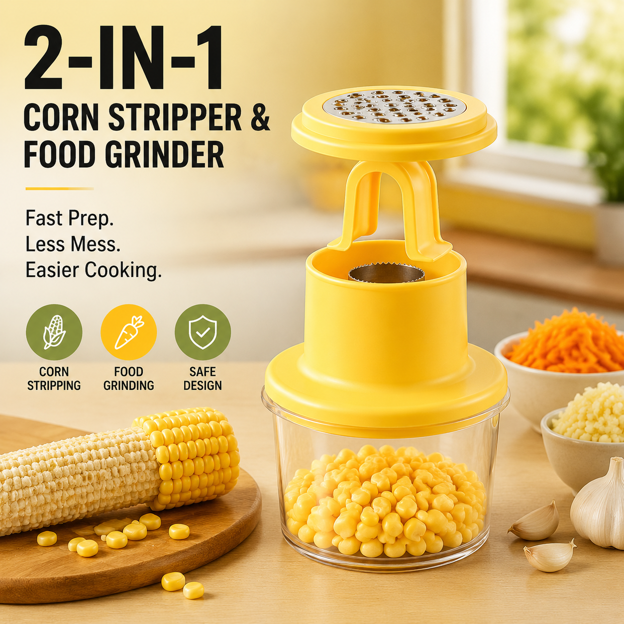 No More Messy Corn Cutting 🌽 | 2-IN-1 Corn Stripper & Food Grinder