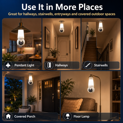 🚨 2K WiFi Light Bulb Security Camera with Motion Tracking – Wireless 360° Home Surveillance System with Night Vision & Two-Way Audio