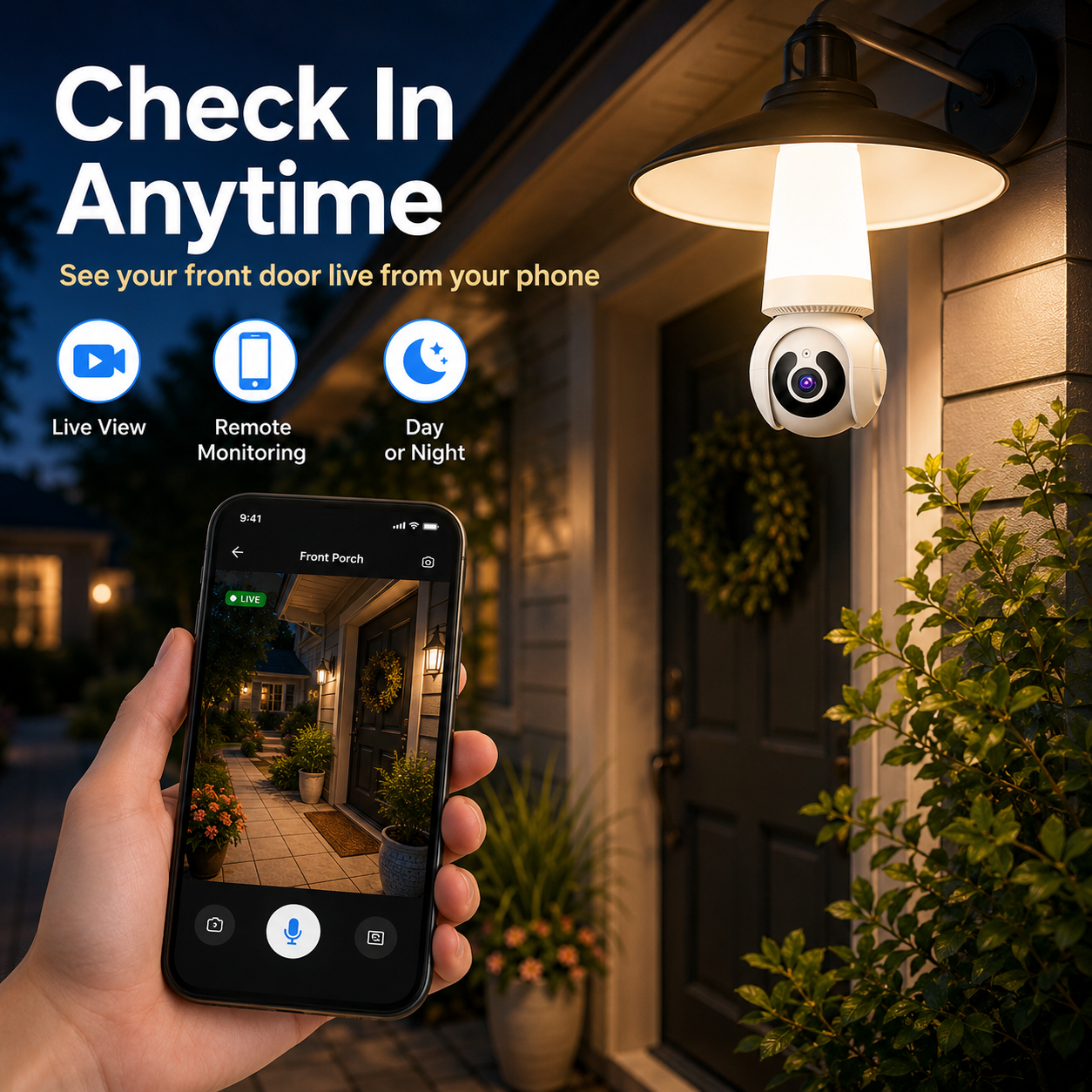 🚨 2K WiFi Light Bulb Security Camera with Motion Tracking – Wireless 360° Home Surveillance System with Night Vision & Two-Way Audio