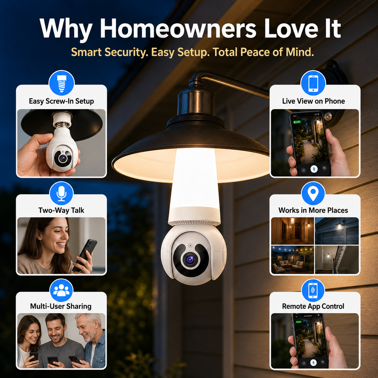 🚨 2K WiFi Light Bulb Security Camera with Motion Tracking – Wireless 360° Home Surveillance System with Night Vision & Two-Way Audio