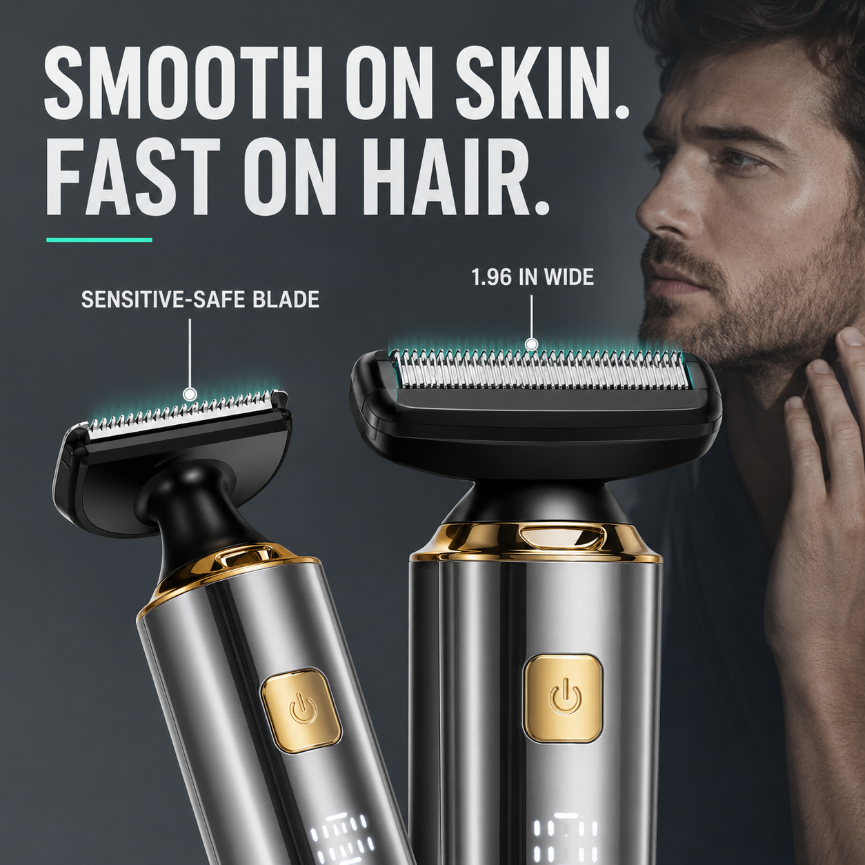 Men's Electric Back Shaver with Long Handle, 4-in-1 Pubic & Groin Hair Trimmer