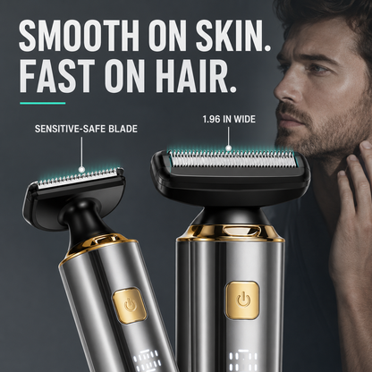 Men's Electric Back Shaver with Long Handle, 4-in-1 Pubic & Groin Hair Trimmer