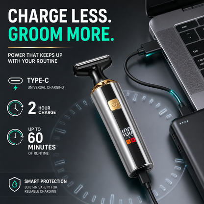 Men's Electric Back Shaver with Long Handle, 4-in-1 Pubic & Groin Hair Trimmer