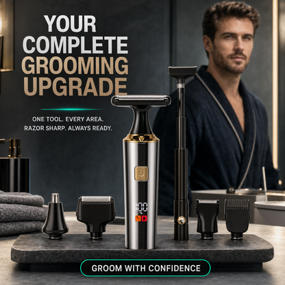 Men's Electric Back Shaver with Long Handle, 4-in-1 Pubic & Groin Hair Trimmer
