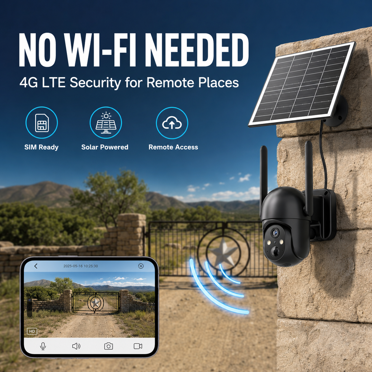 📶Solar Powered 4G Security Camera, 4MP HD Color Night Vision