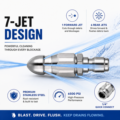 💥 49% OFF 6500 PSI Sewer Jetter Nozzle 🚀 Powerful Drain Cleaning