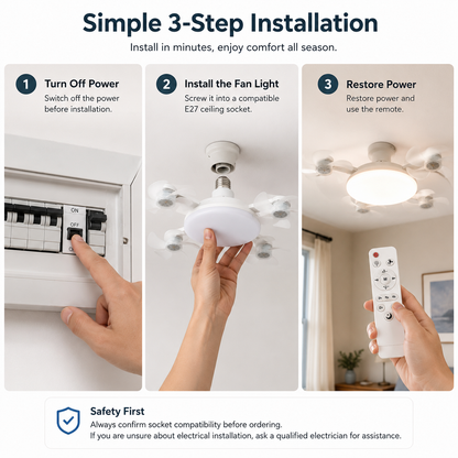 💡New E27 Socket Ceiling Fan Light - 2-in-1 Silent LED Fan with Remote Control