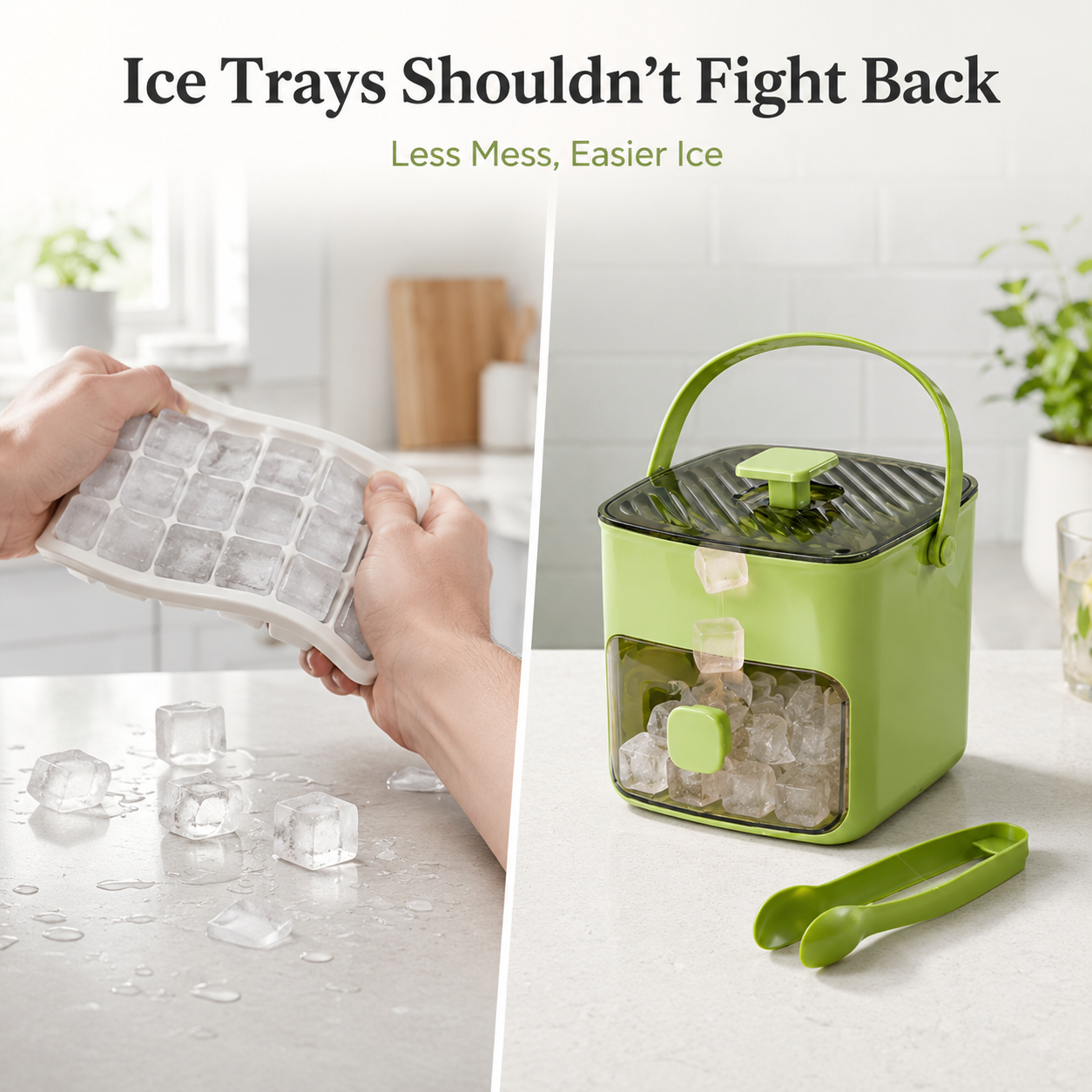 🧊 Press-Release Ice Cube Tray with Built-In Storage Bin