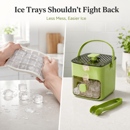 🧊 Press-Release Ice Cube Tray with Built-In Storage Bin