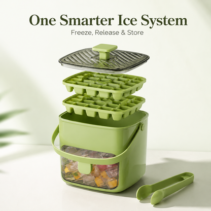 🧊 Press-Release Ice Cube Tray with Built-In Storage Bin