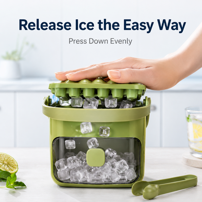 🧊 Press-Release Ice Cube Tray with Built-In Storage Bin