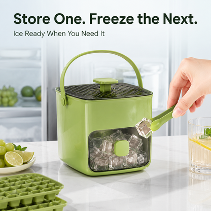 🧊 Press-Release Ice Cube Tray with Built-In Storage Bin