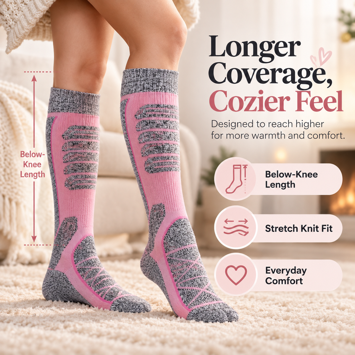 🔥 50% OFF 🧦 Rechargeable Heated Knee-High Lounge Socks with Cordless Battery Pocket & Anti-Slip Soles 🔥