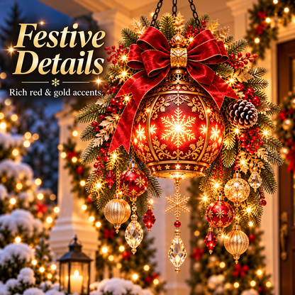 Royal Christmas Lantern™ Pre-Lit Festive Red & Gold Hanging Porch Decor