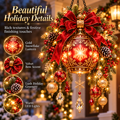 👑🎄Royal Christmas Lantern™ Pre-Lit Festive Red & Gold Hanging Porch Decor✨
