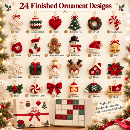 🎄 24-Day Christmas Crochet Advent Calendar DIY Ornament Kit for Holiday Crafting 🧶
