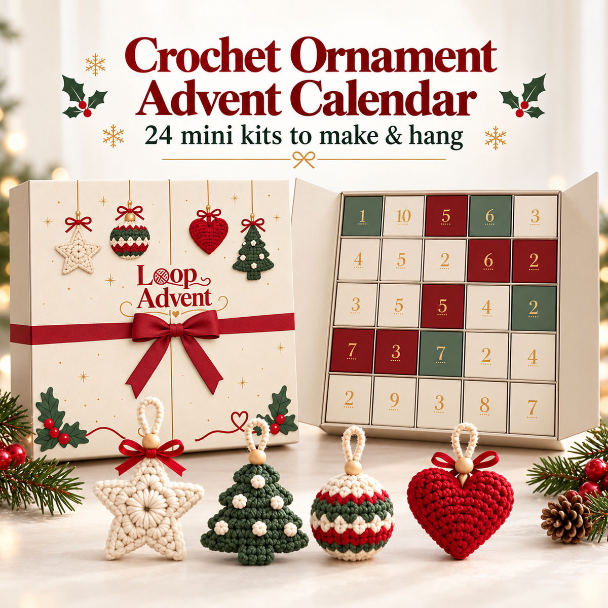 🎄 24-Day Christmas Crochet Advent Calendar DIY Ornament Kit for Holiday Crafting 🧶