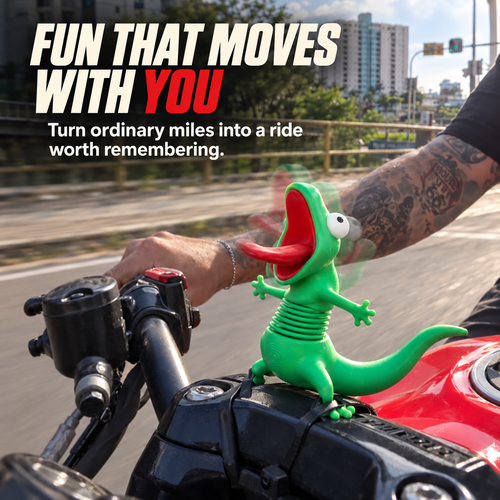 🏍️ Funny Wobbling Spring Lizard Motorcycle Decoration – Moving Rider Companion Gift 🦎
