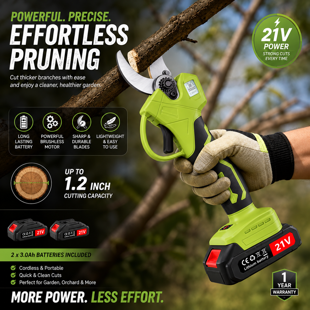 🌿 48% OFF Cordless Electric Pruning Shears 🔥 Dual Battery Garden Branch Cutter