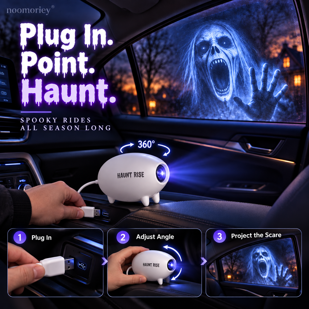 🎃 Haunt Rise 360° Animated Halloween Window Projector | 16 Spooky Holiday Films USB Atmosphere Light 👻