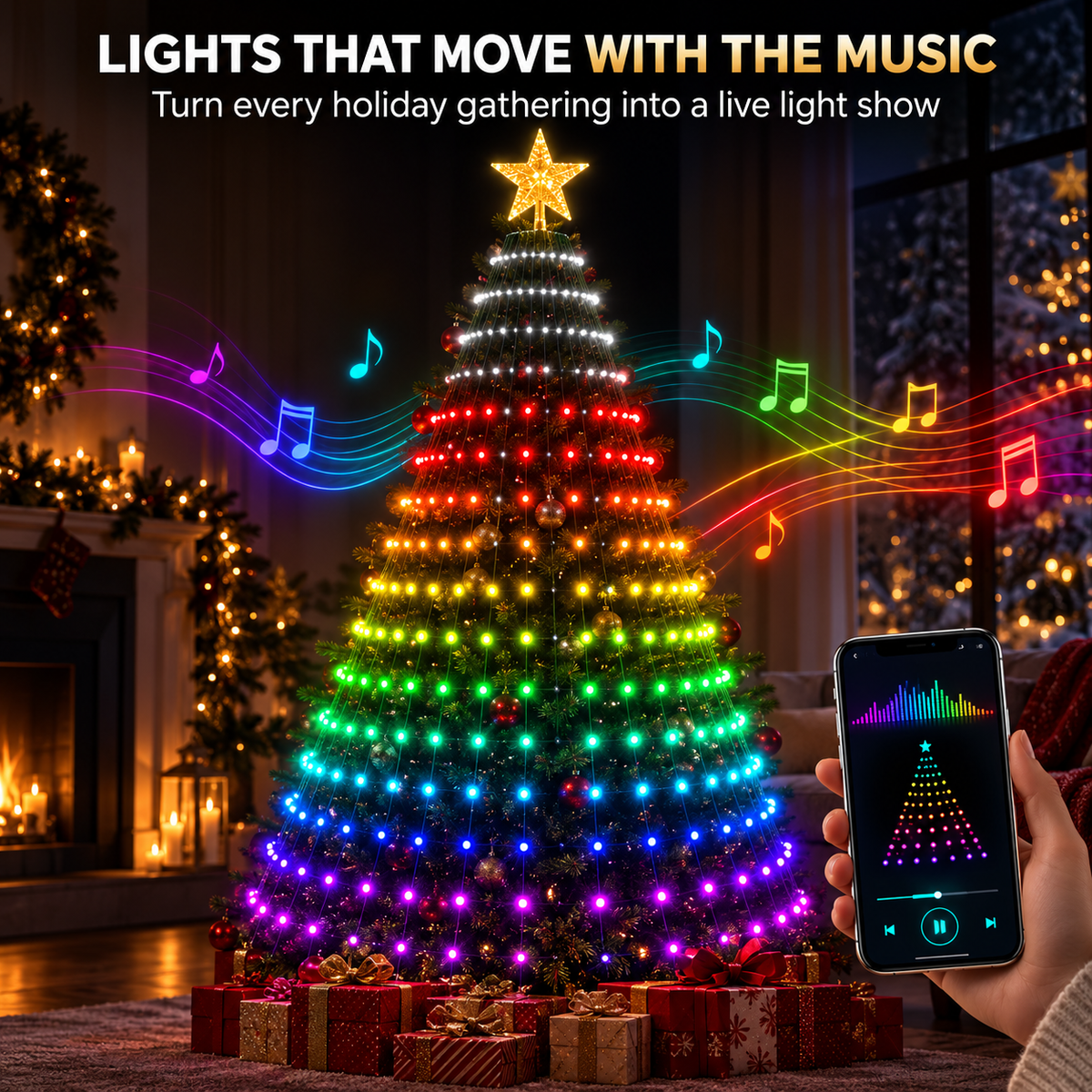 🎄 49% OFF App-Controlled Animated Christmas Tree Lights ✨ DIY Music Sync Light Net