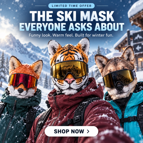 🦊50% OFF Funny Animal Face Ski Mask – 🐾Winter Ski & Snowboard Face Cover