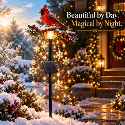 🐦Cardinal Solar Garden Lantern ✨ Cascading Snowflake Outdoor Light