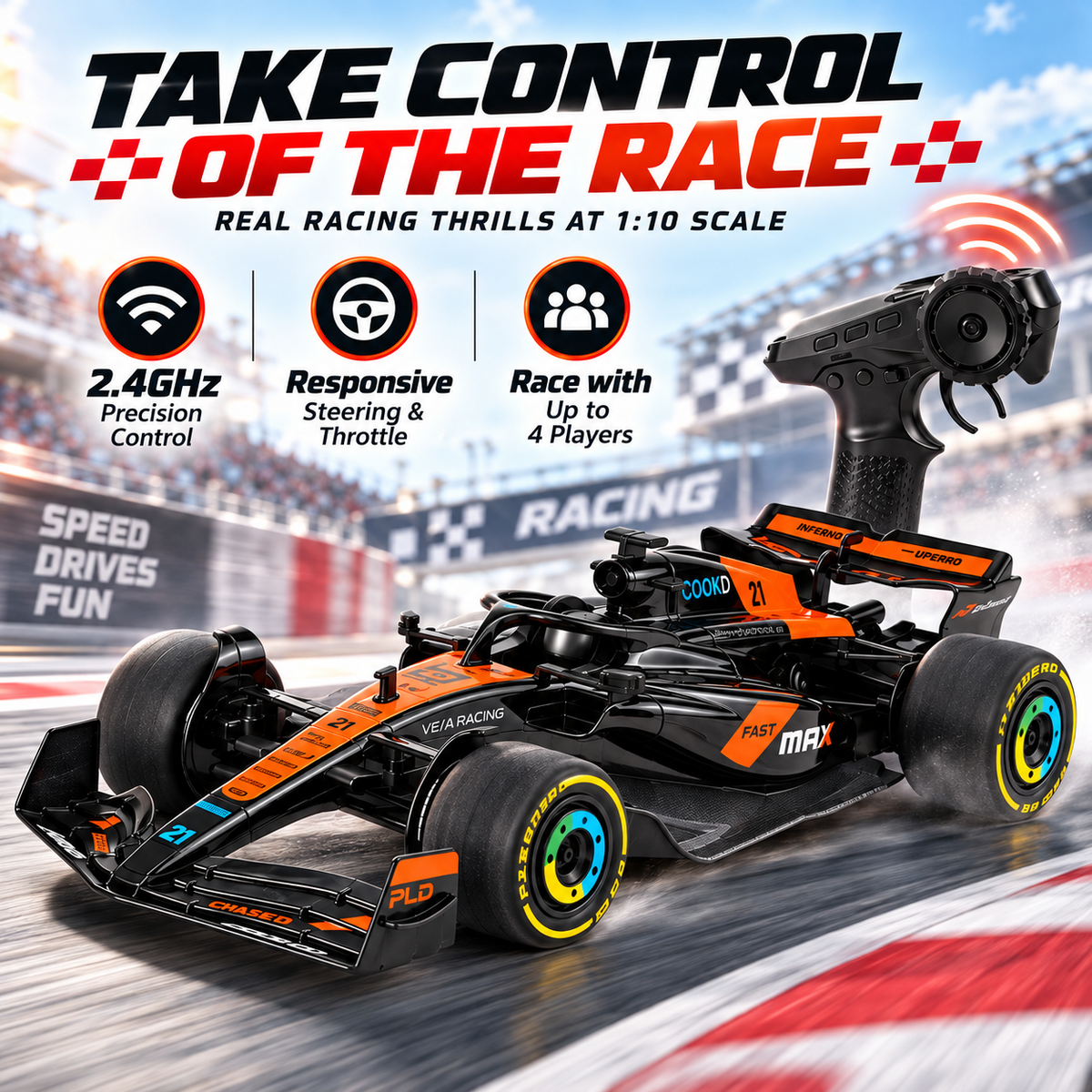 🏁 1:10 Scale Formula Racing R/C Car – 2.4GHz High-Speed Remote Control Racer