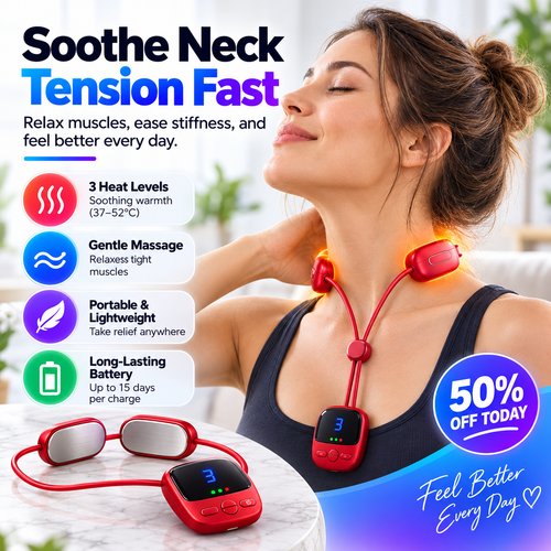 ⚡ Portable Mini Neck Massager - Smart Pulse & 3-Level Heat Relief 💆