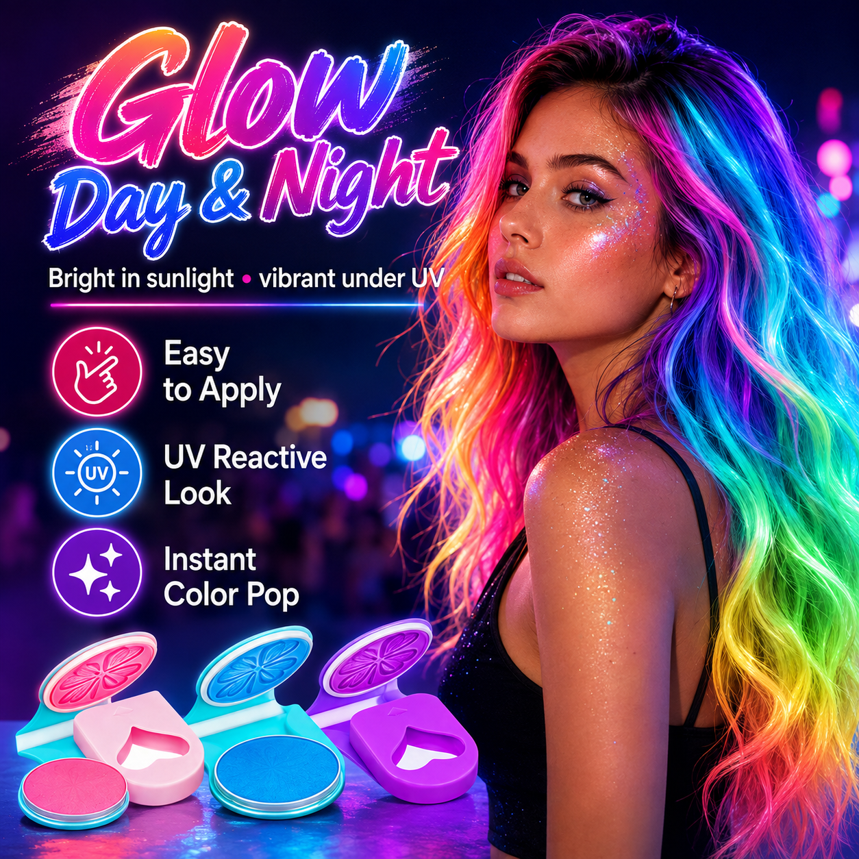🔥 50% OFF Glow Hair Chalk Set ✨ 6 Colors Temporary Hair Color For Parties & Festivals