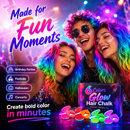 🔥 50% OFF Glow Hair Chalk Set ✨ 6 Colors Temporary Hair Color For Parties & Festivals
