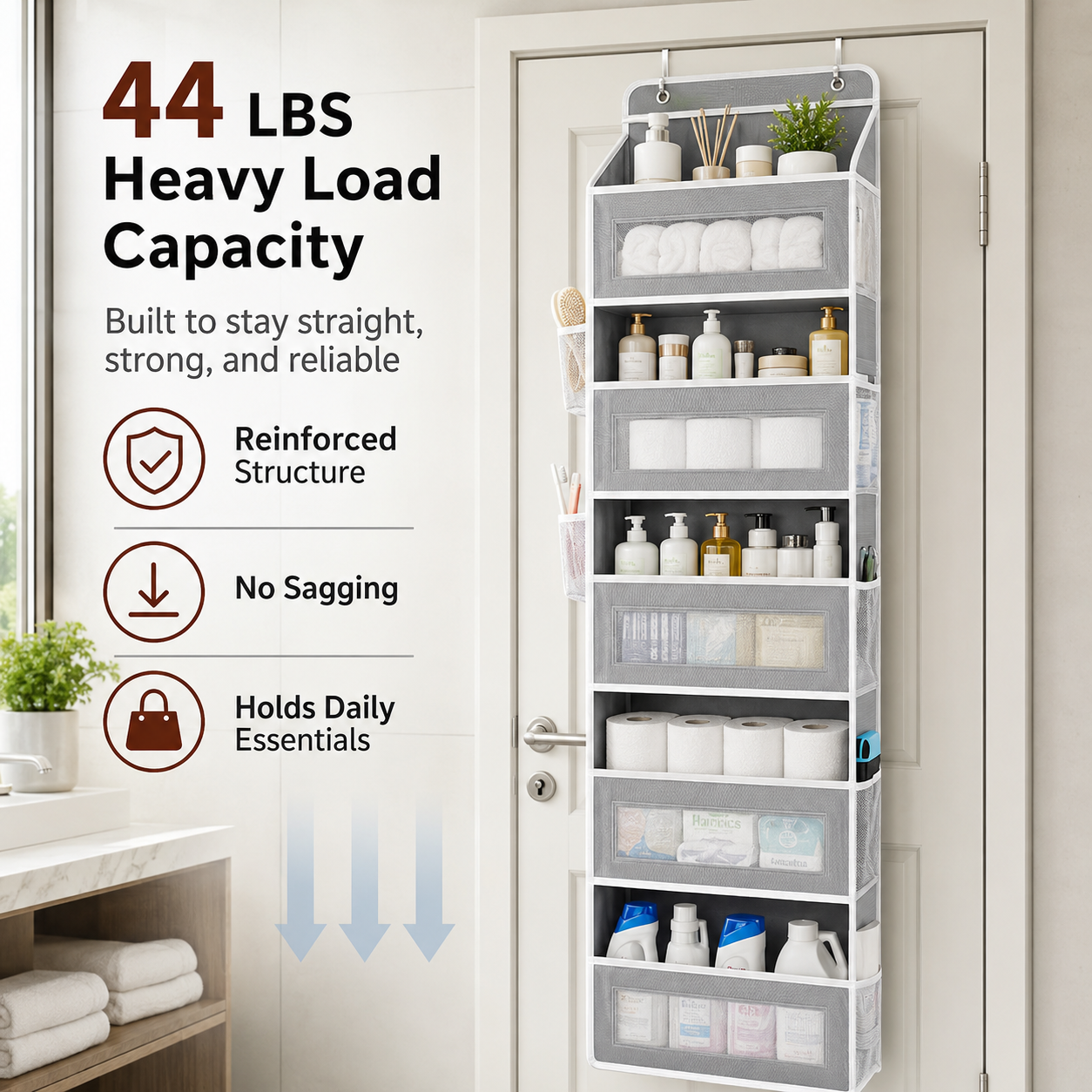 🚪 48% OFF Over The Door Organizer – 44LB Heavy Duty Multi-Pocket Storage Rack