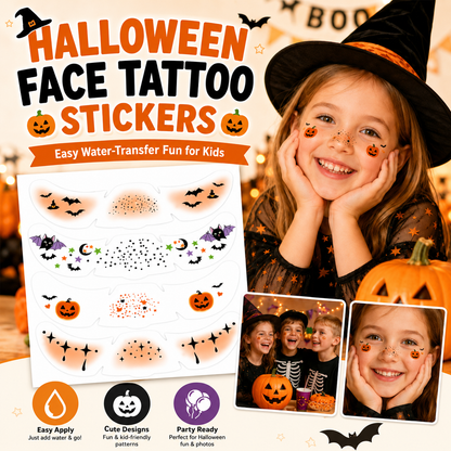 🎃 50% OFF 6PCS Halloween Face Tattoo Stickers – Easy Water-Transfer Costume Fun