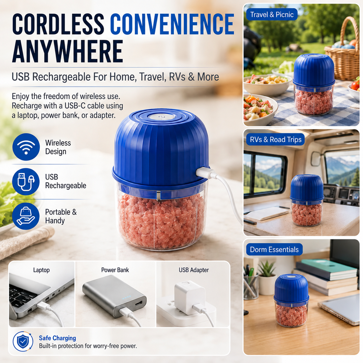 🔥 48% OFF Cordless Mini Food Chopper ⚡ One-Touch Prep for Garlic, Veggies & More
