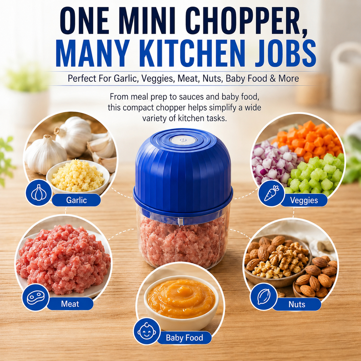🔥 48% OFF Cordless Mini Food Chopper ⚡ One-Touch Prep for Garlic, Veggies & More