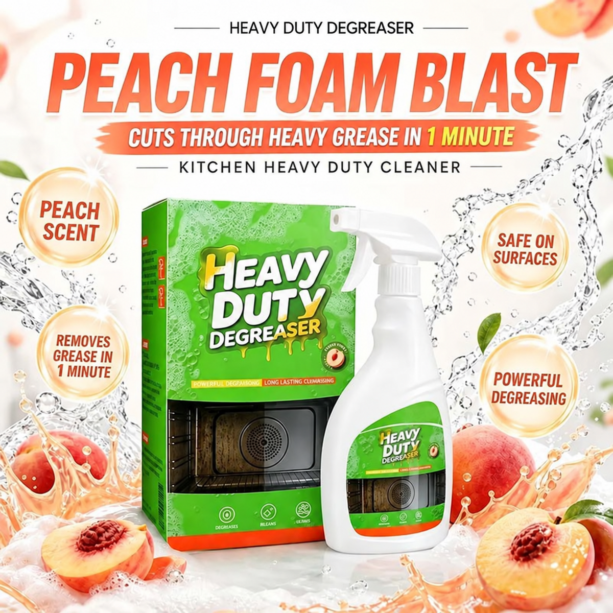 💥 50% OFF 🍑 Heavy Duty Grease Remover Spray – Powerful Kitchen Grease Cleaner