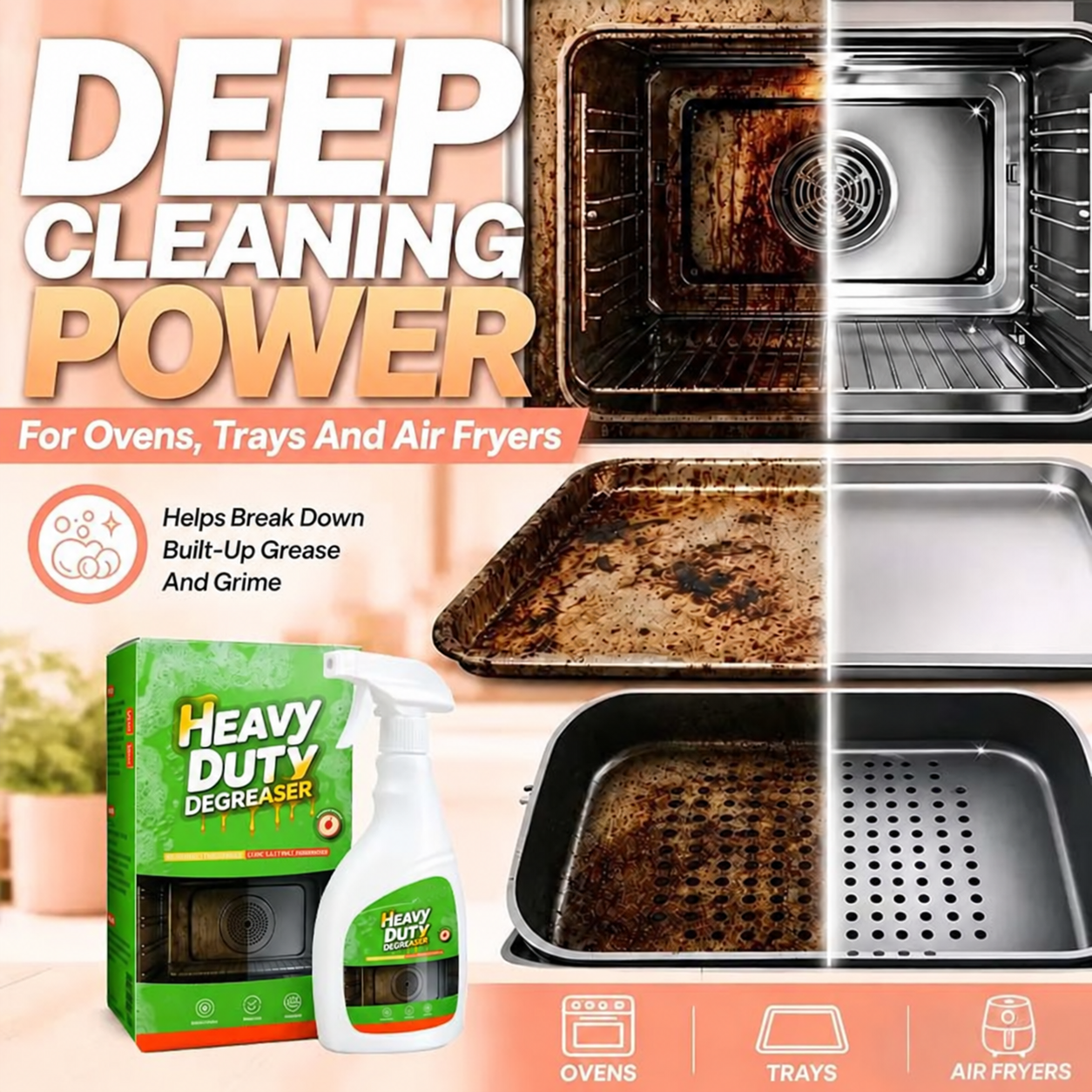 💥 50% OFF 🍑 Heavy Duty Grease Remover Spray – Powerful Kitchen Grease Cleaner