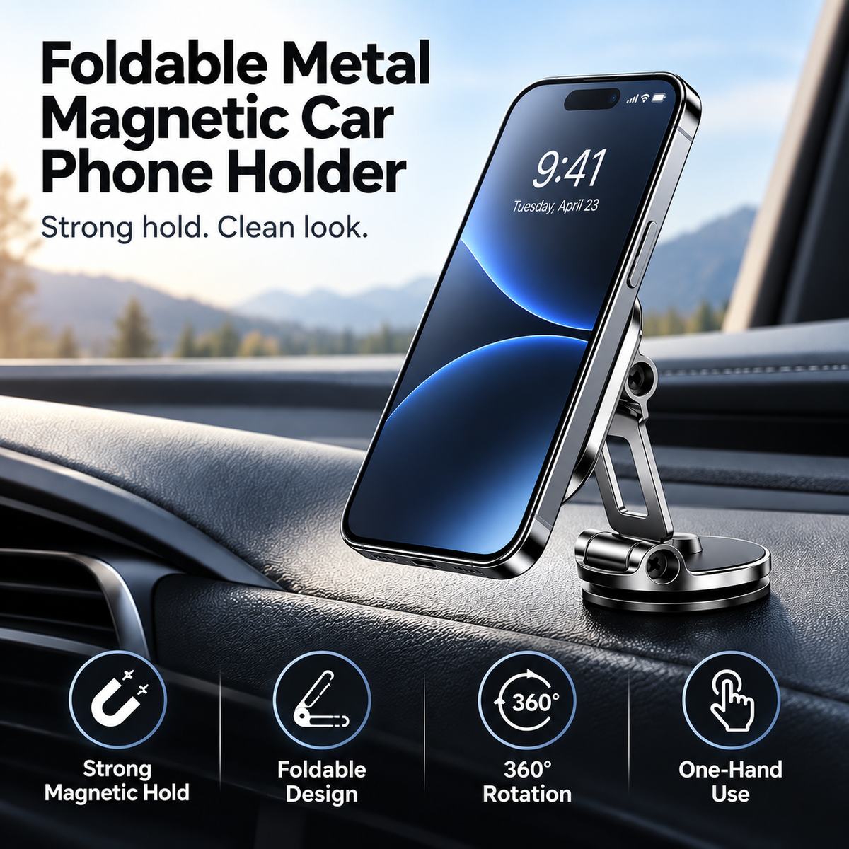 🔥 50% OFF Foldable Magnetic Car Phone Holder 📱 360° Adjustable & Easy One-Hand Use