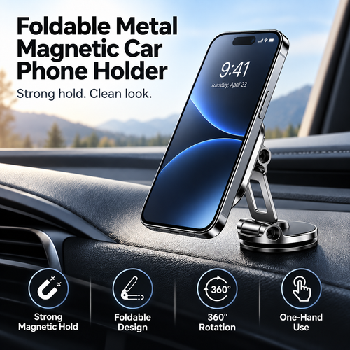 🔥 50% OFF Foldable Magnetic Car Phone Holder 📱 360° Adjustable & Easy One-Hand Use