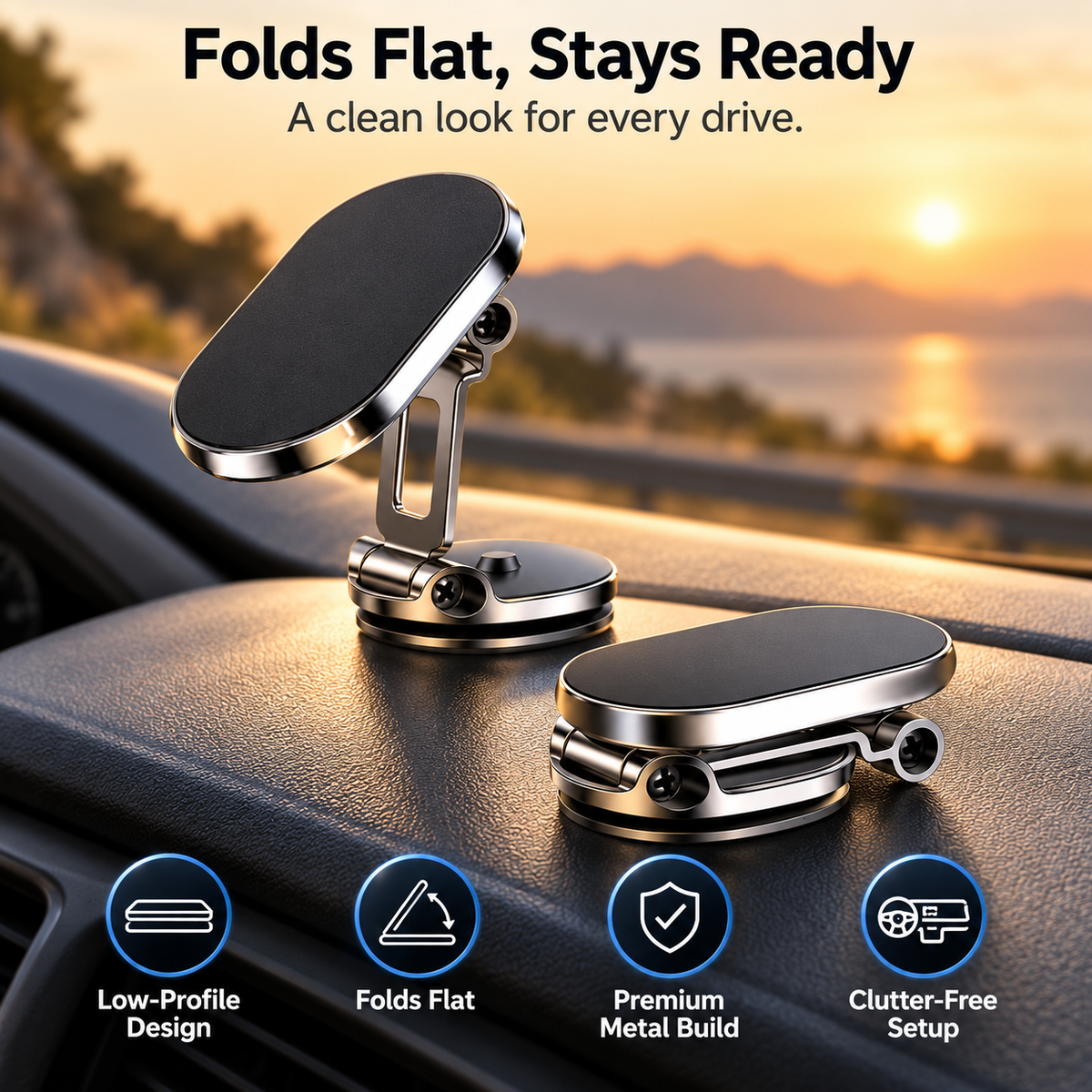 🔥 50% OFF Foldable Magnetic Car Phone Holder 📱 360° Adjustable & Easy One-Hand Use