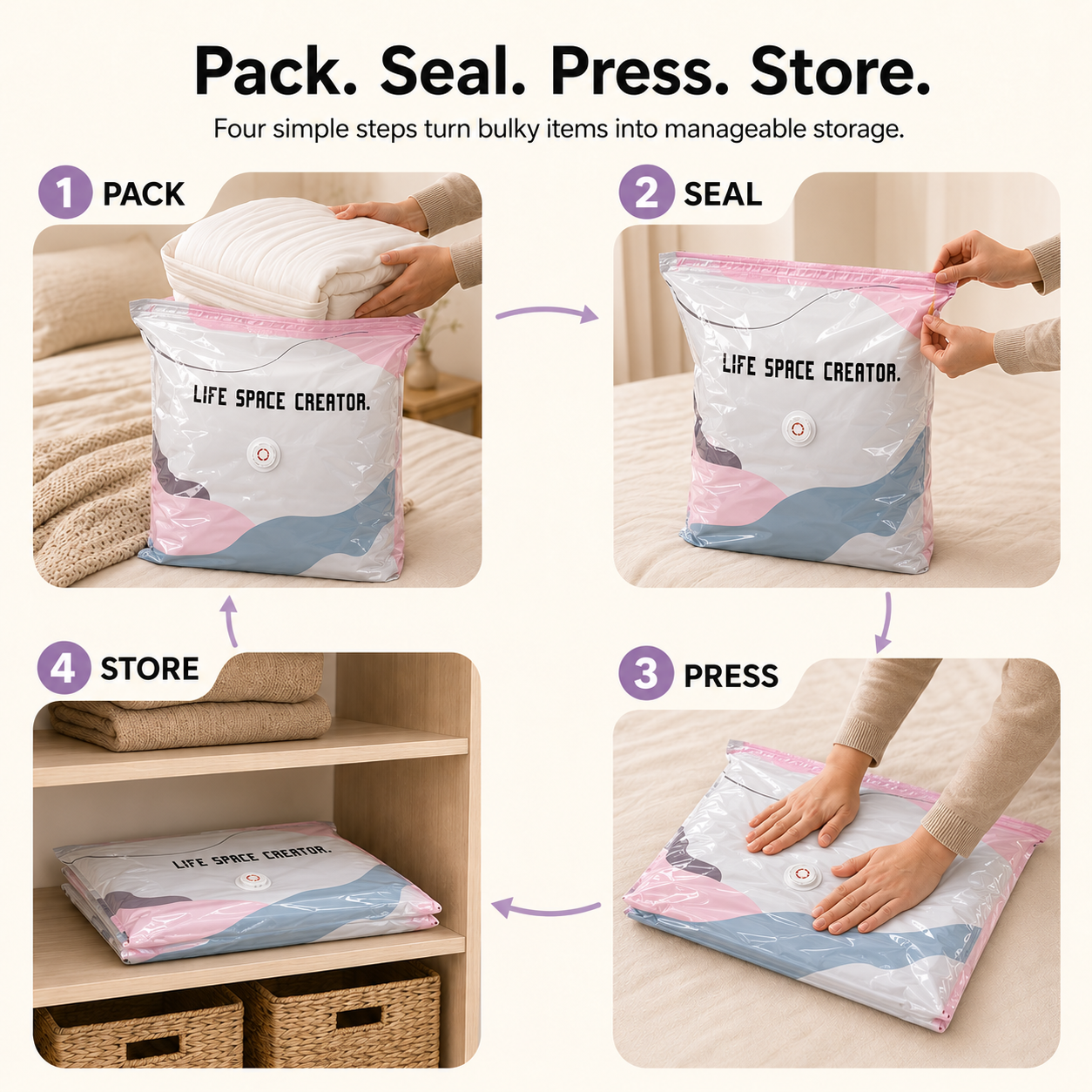 🧺 No-Pump 3D Compression Storage Bags – Make More Closet Space