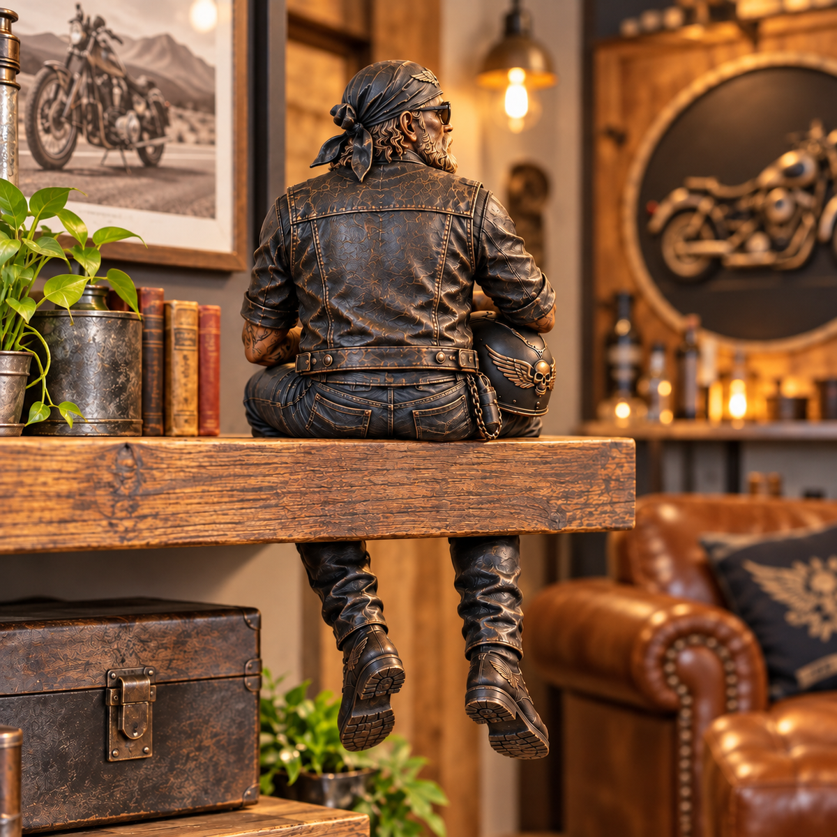 Old Biker Soul Shelf Sitter Collection – Rustic Motorcycle Rider Figurines for Men