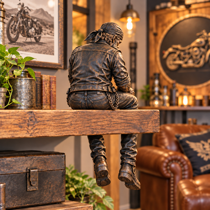 Old Biker Soul Shelf Sitter Collection – Rustic Motorcycle Rider Figurines for Men