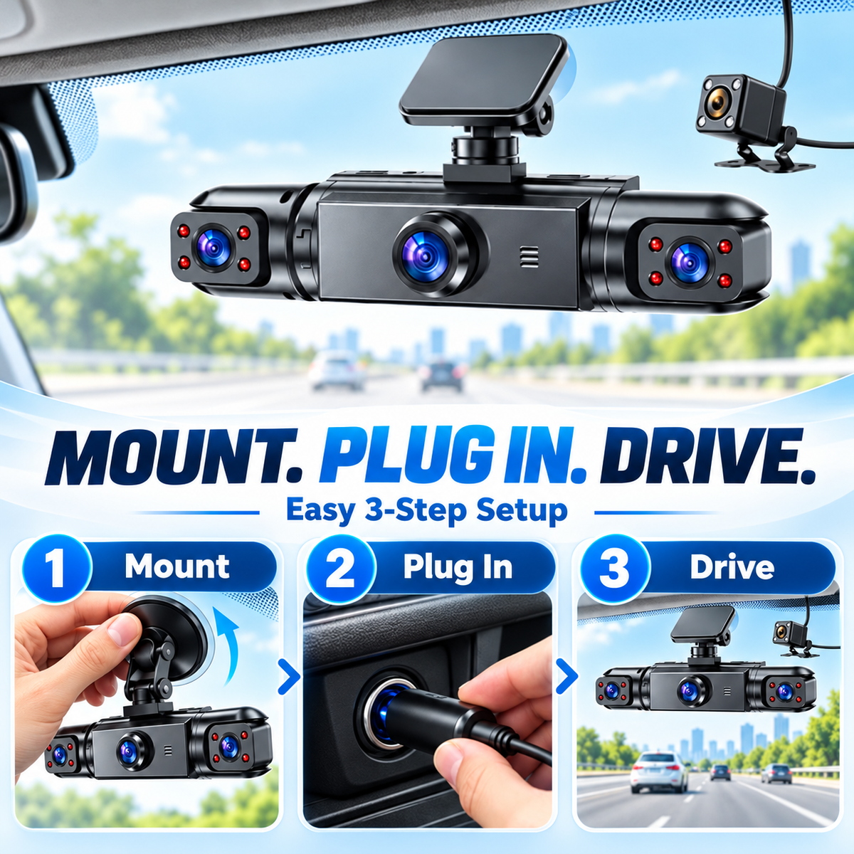 🚗📸 4-Lens 1080P Dash Cam — See Front, Left, Right & Rear in One Drive